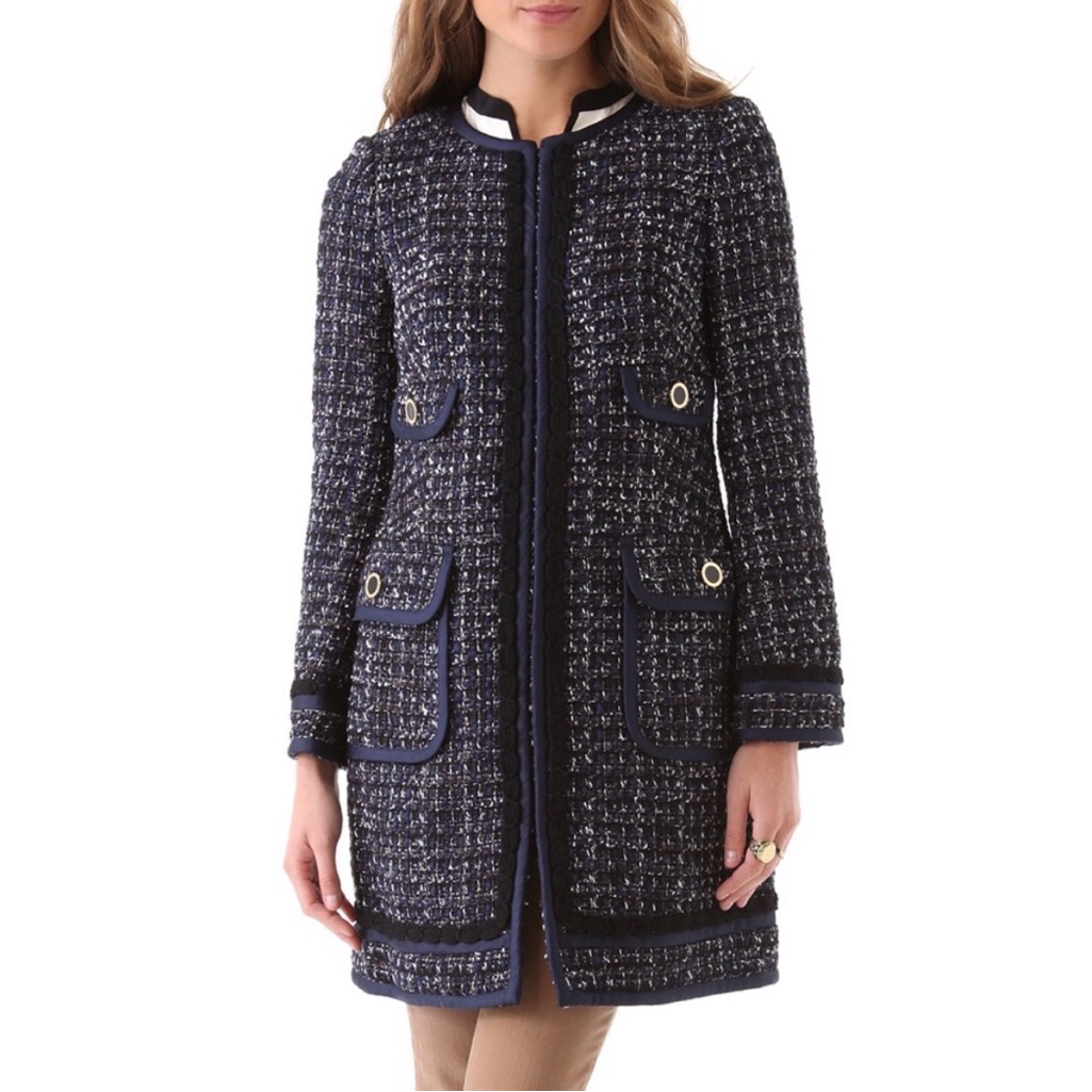 Tory Burch Nwt Annabelle Coat Size 8 Navy Tweed